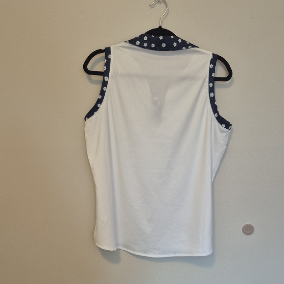 Women's Sleeveless Polo Shirt - White and Navy - L - Picture 5 of 7